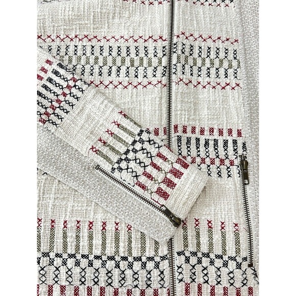 Lucky Brand Womens Size Large Cream Woven Zip Up Jacquard Southwest Moto Jacket - Picture 5 of 7